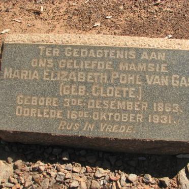 GASS Maria Elizabeth Pohl, van nee CLOETE 1863-1931