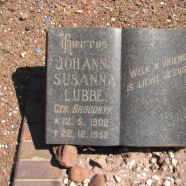 LUBBE Johanna Susanna nee BROODRYK 1902-1953