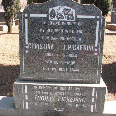 PICKERING Thomas 1893-1979 &amp; Christina J.J. 1894-1959
