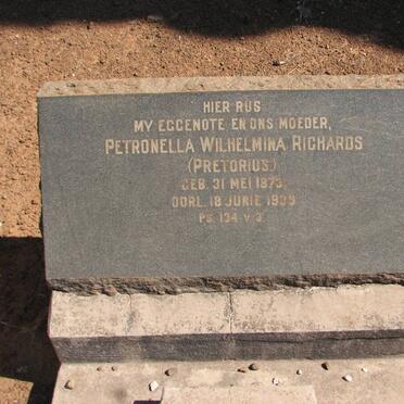 RICHARDS Petronella Wilhelmina nee PRETORIUS 1873-1939