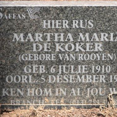 KOKER Martha Maria, de nee VAN ROOYEN 1910-1998