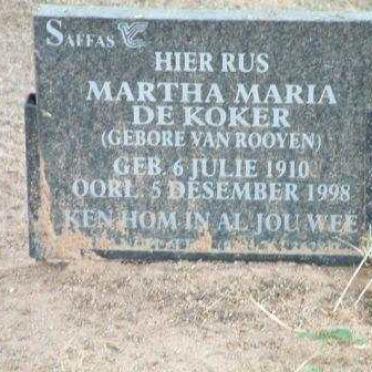 KOKER Martha Maria, de nee VAN ROOYEN 1910-1998