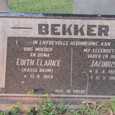 BEKKER Jacobus 1925-1981 &amp; Edith Clarice nee KASSE BAUM 1924-