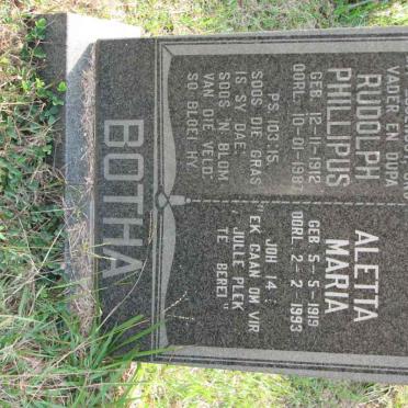 BOTHA Rudolph Phillipus 1912-1987 &amp; Aletta Maria 1919-1993