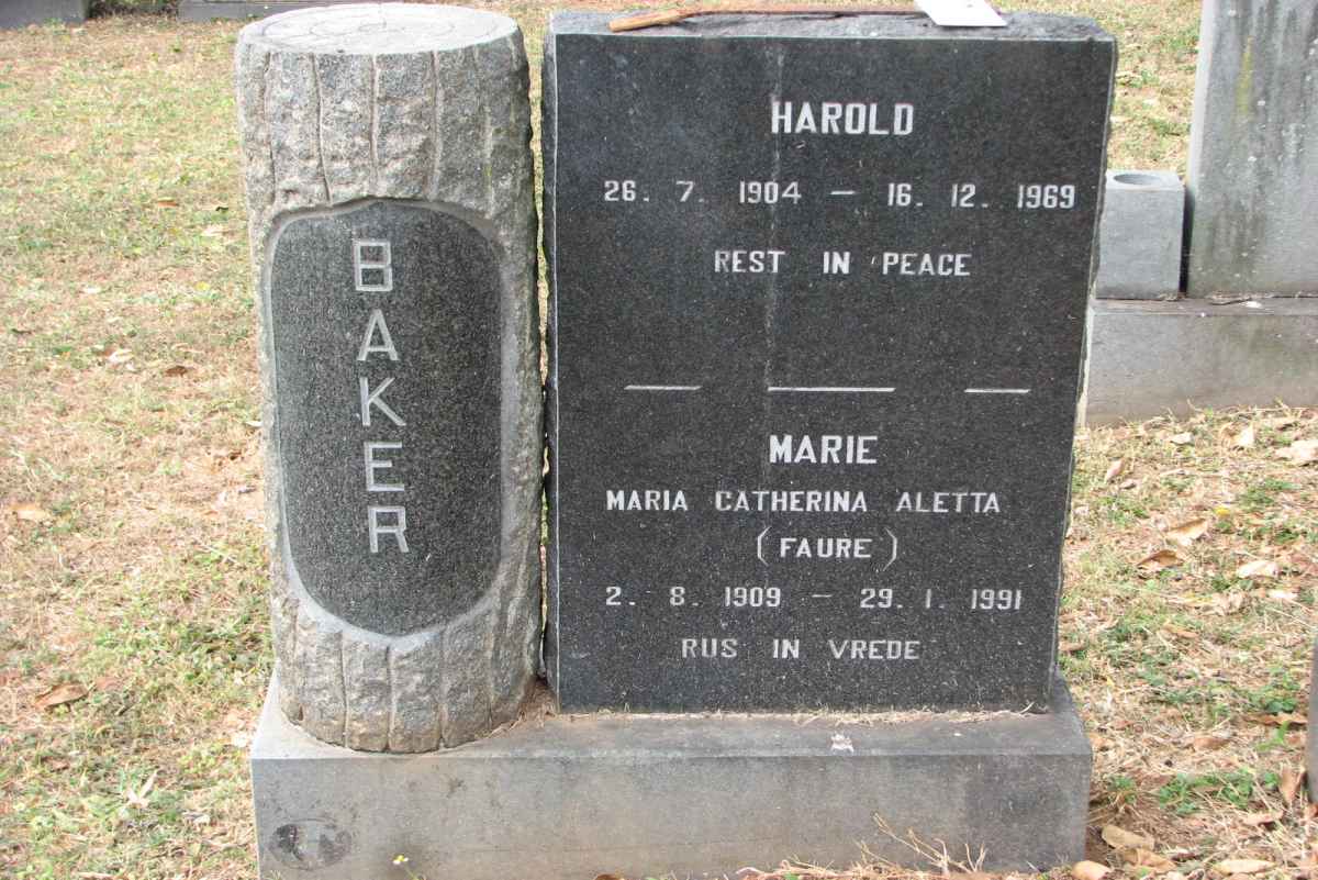 BAKER Harold 1904-1969 & Maria Catherina Aletta FAURE 1909-1991