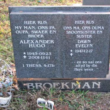BROEKMAN Alexander Hugo 1945-2001 &amp; Dawn Evelyn 1947-