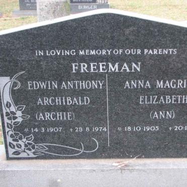 FREEMAN Edwin Anthony Archibald 1907-1974 &amp; Anna Magrieta Elizabeth 1905-1973