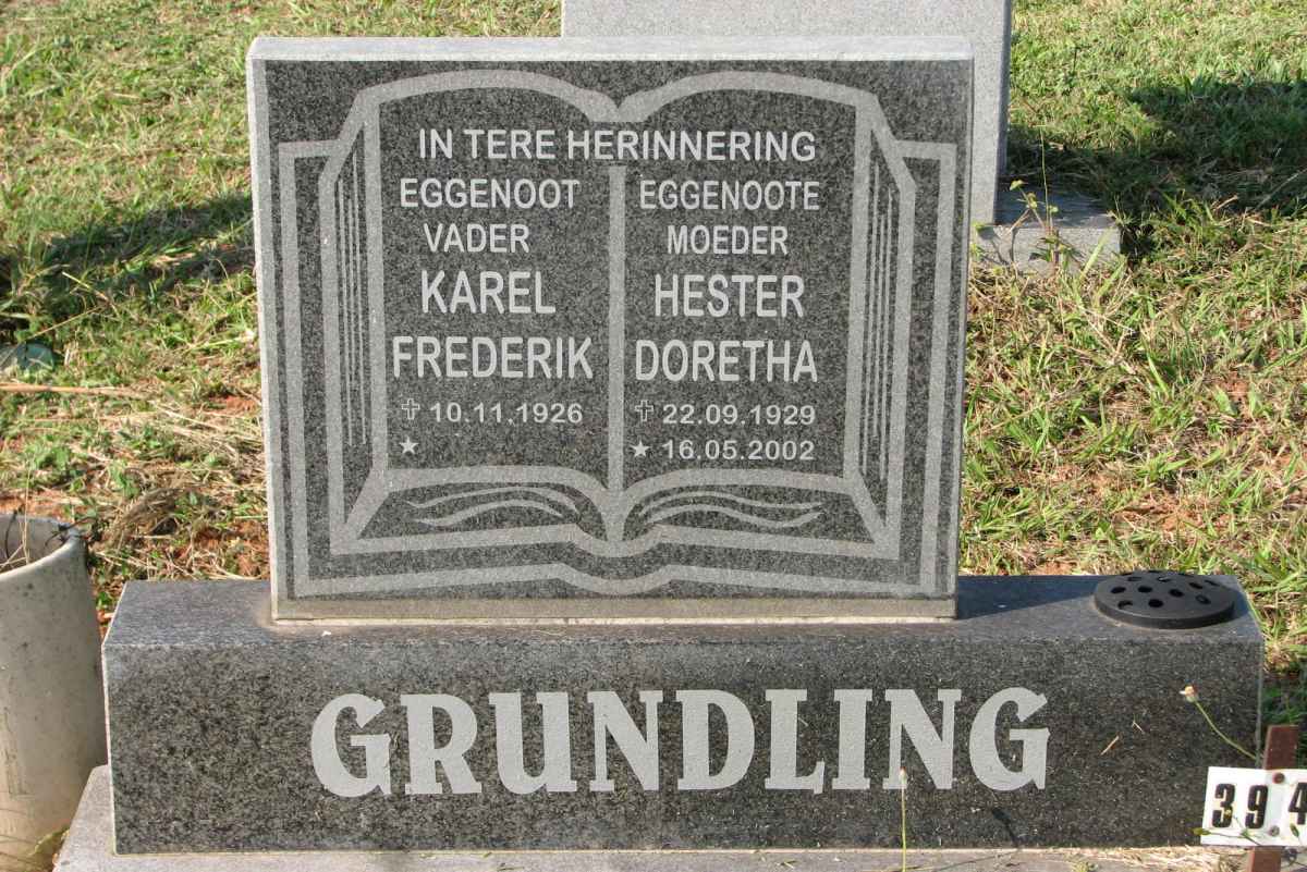 GRUNDLING Karel Frederik 1926- & Hester Doretha 1929-2002