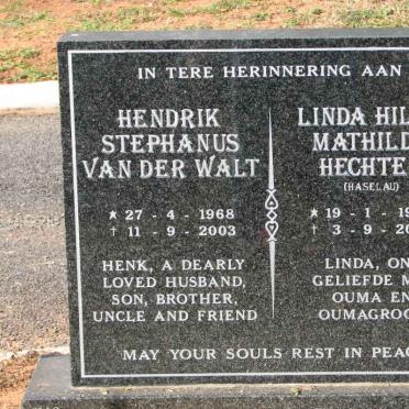 HECHTER Linda Hilda Mathilda nee HASELAU 1915-2003 :: VAN DER WALT Hendrik Stephanus 1968-2003