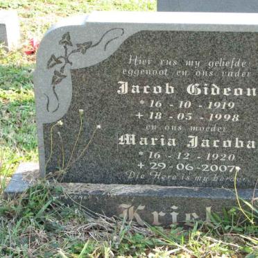 KRIEL Jacob Gideon 1919-1998 &amp; Maria Jacoba 1920-2007