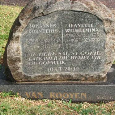 ROOYEN Johannes Cornelius, van 1922-1999 &amp; Jeanette Wilhelmina DE CLERCQ 1920-