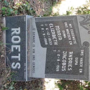 ROETS Andries Jacobus 1926- &amp; Maria Elizabeth 1933-1988