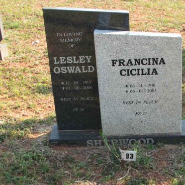 SHERWOOD Lesley Oswald 1913-2006 &amp; Francina Cicilia 1916-2003