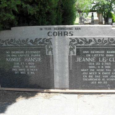 COHRS Hansie 1920-1958 &amp; Jeanne Le-Clair 1921-1991