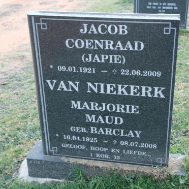 NIEKERK Jacob Coenraad, van 1921-2009 &amp; Marjorie Maud BARCLAY 1925-2008