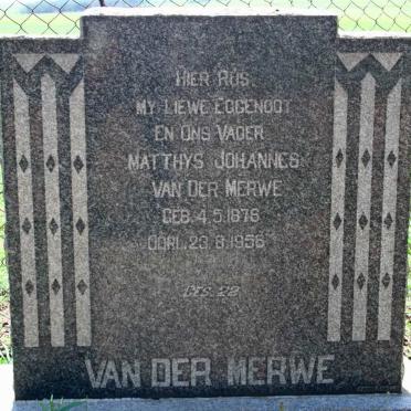MERWE Matthys Johannes, van der 1876-1958