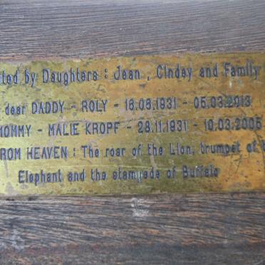 KROPF Roly 1931-2013 &amp; Malie 1931-2005
