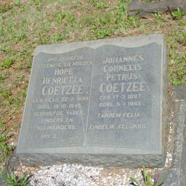 COETZEE Johannes Cornelis Petrus 1897-1965 &amp; Hope Henrietta READ 1899-1945