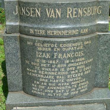 RENSBURG Izak Francois, Jansen van 1897-1966   