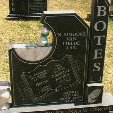 BOTES Lourence Joachim 1924-2003 &amp; Henna 1930-2004