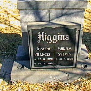 HIGGINS Joseph Francis 1920-1989 &amp; Mirjam Sylvia 1923-