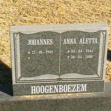 HOOGENBOEZEM Johannes 1945- &amp; Anna Aletta 1944-2000