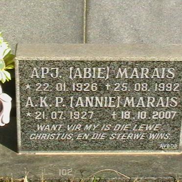 MARAIS A.P.J. 1926-1992 &amp; A.K.P. 1927-2007