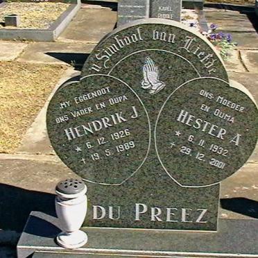 PREEZ Hendrik J. du 1926-1989 &amp; Hester A. 1932-2001