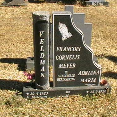 VELDMAN Francois Cornelis Meyer 1923-2001 &amp; Adriana Maria 1926-