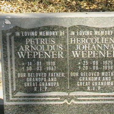 WEPENER Petrus Arnoldus 1910-1987 &amp; Hercoliena Johanna 1925-1998