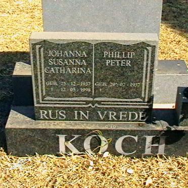 KOCH Phillip Peter 1937- &amp; Johanna Susanna Catharina 1937-1998