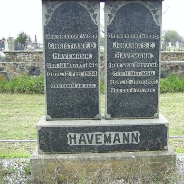 HAVEMANN Christian F.D. 1846-1934 &amp; Johanna S.E. VAN ROOYEN 1850-1932