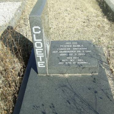 CLOETE Hester Agnes formerly HAVEMANN nee DANNHAUSER 1906-1995