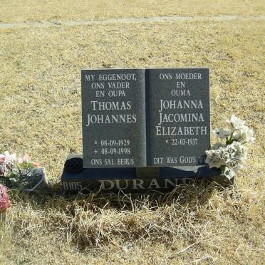 DURAND Thomas Johannes 1929-1998 &amp; Johanna Jacomina Elizabeth 1937-