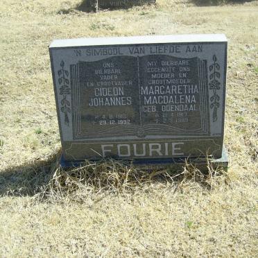FOURIE Gideon Johannes 1919-1992 &amp; Margaretha Magdalena ODENDAAL 1917-1989