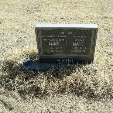KRIEL Manie 1933-1992 &amp; Marie 1940-1998