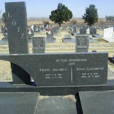 LÖTZ Frans Jacobus 1918-1981 &amp; Anna Elizabeth 1918-1994