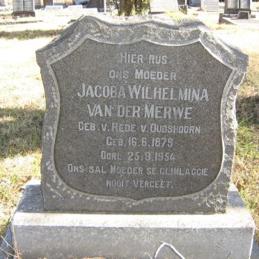 MERWE Jacoba Wilhelmina, van der nee V. REDE V. OUDSHOORN 1879-1954