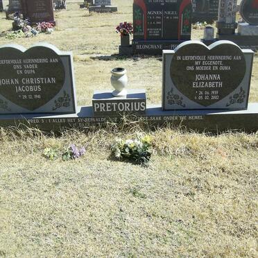 PRETORIUS Johan Christian Jacobus 1941- &amp; Johanna Elizabeth 1939-2002