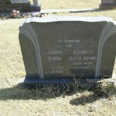 RENSBURG Jacobus Hendrik, Janse van 1931-1999 &amp; Elizabeth Aletta Johanna BOTHA 1938-