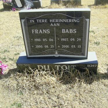 TOIT Frans, du 1910-2000 &amp; Babs 1907-2001