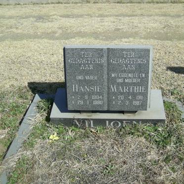 VILJOEN Hansie 1904-1990 &amp; Marthie 1911-1897