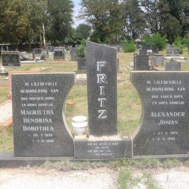 FRITZ Alexander Josias 1925-1994 &amp; Magrietha Hendrina Dorothea 1930-1996