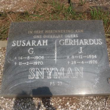 SNYMAN Gerhardus J. 1894-1976 &amp; Susarah G. 1906-1970