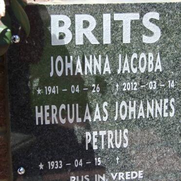 BRITS Herculaas Johannes Petrus 1933-  &amp; Johanna Jacoba 1941-2012