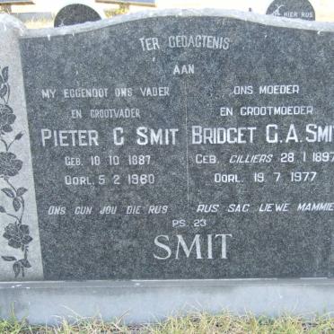 SMIT Pieter G. 1887-1960 &amp; Bridget G.A. CILLIERS 1897-1977