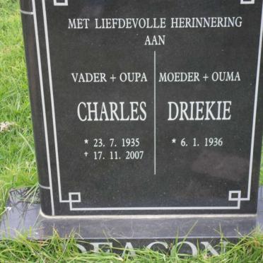 DEACON Charles 1935-2007 &amp; Driekie 1936-