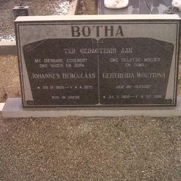 BOTHA Johannes Herculaas 1905-1975 &amp; Gertuida Woutrina DU PLESSIS 1908-1986