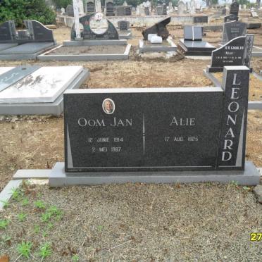 LEONARD Jan 1914-1987 &amp; Alie 1925-