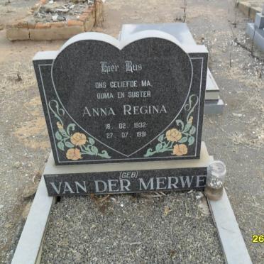 MERWE Anna Regina, van der nee VAN DER MERWE 1932-1991